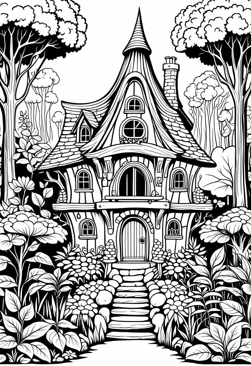 Enchanted Cottage - A whimsical fairy cottage nestled among trees and foliage