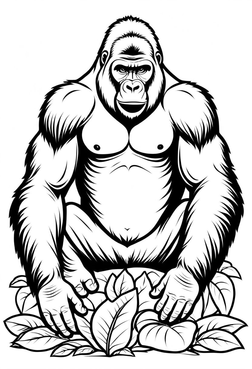 Gorilla Meditation - A cartoon of a gorilla sitting in a meditative pose with leaves